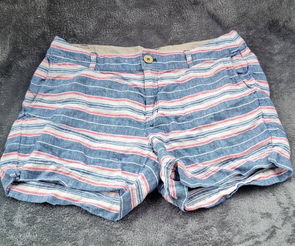 British Khaki Striped Shorts Cotton Linen Summer Womens Size 6